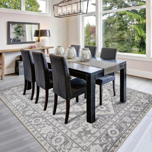 New 8x10 Washable Area Rug, Soft, Thin, Non-Skid Vintage Carpet for Living Room - Picture 5 of 9